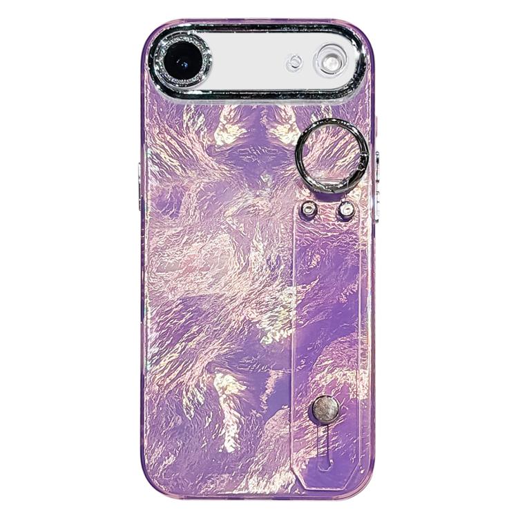 For iPhone Air Plating Foil-like Metallic Texture Wristband Holder TPU Phone Case with Lens Film(Purple)