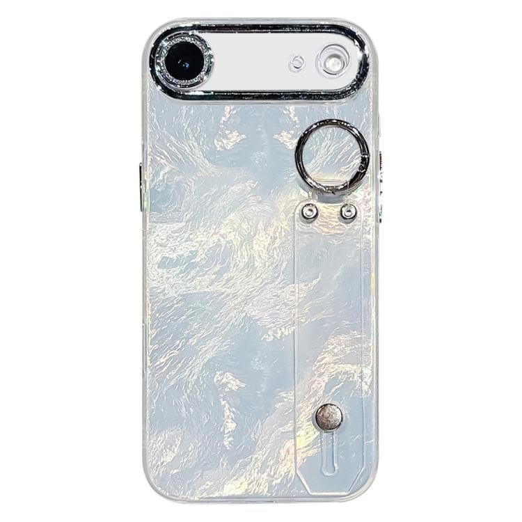 For iPhone Air Plating Foil-like Metallic Texture Wristband Holder TPU Phone Case with Lens Film(Silver)