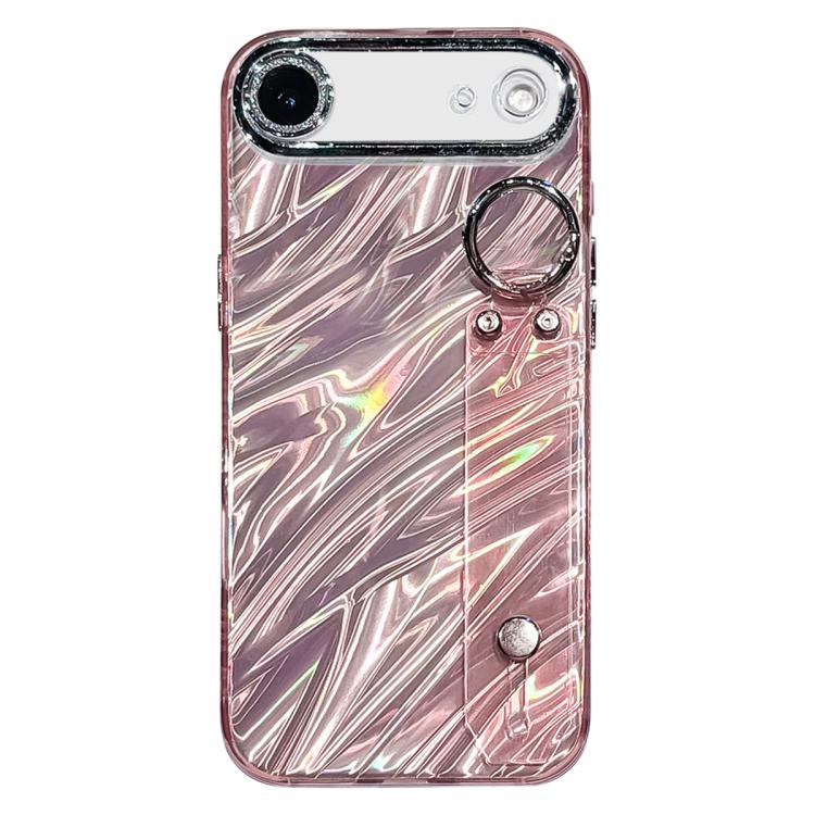 For iPhone Air Plating Ripples Texture Wristband Holder TPU Phone Case with Lens Film(Pink)