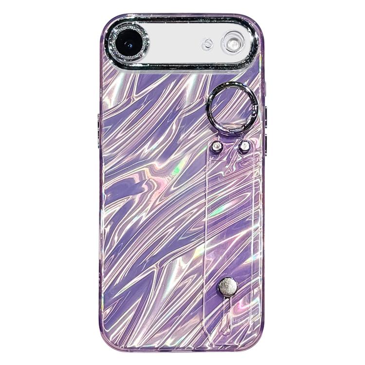 For iPhone Air Plating Ripples Texture Wristband Holder TPU Phone Case with Lens Film(Purple)