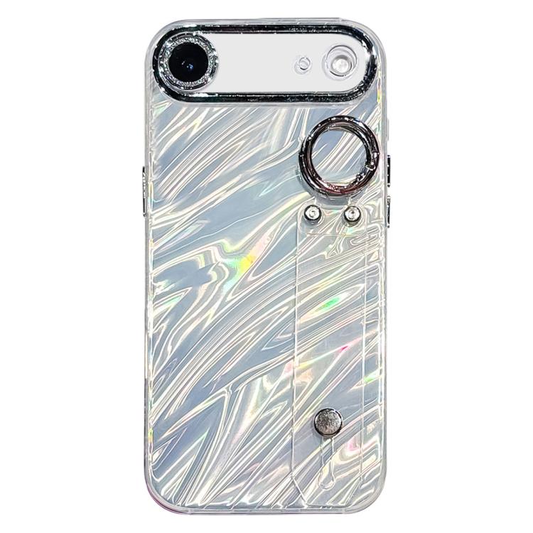 For iPhone Air Plating Ripples Texture Wristband Holder TPU Phone Case with Lens Film(Silver)