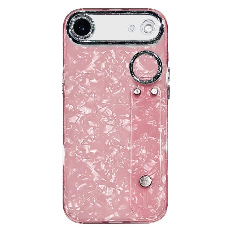 For iPhone Air Plating Shell Texture Wristband Holder TPU Phone Case with Lens Film(Pink)