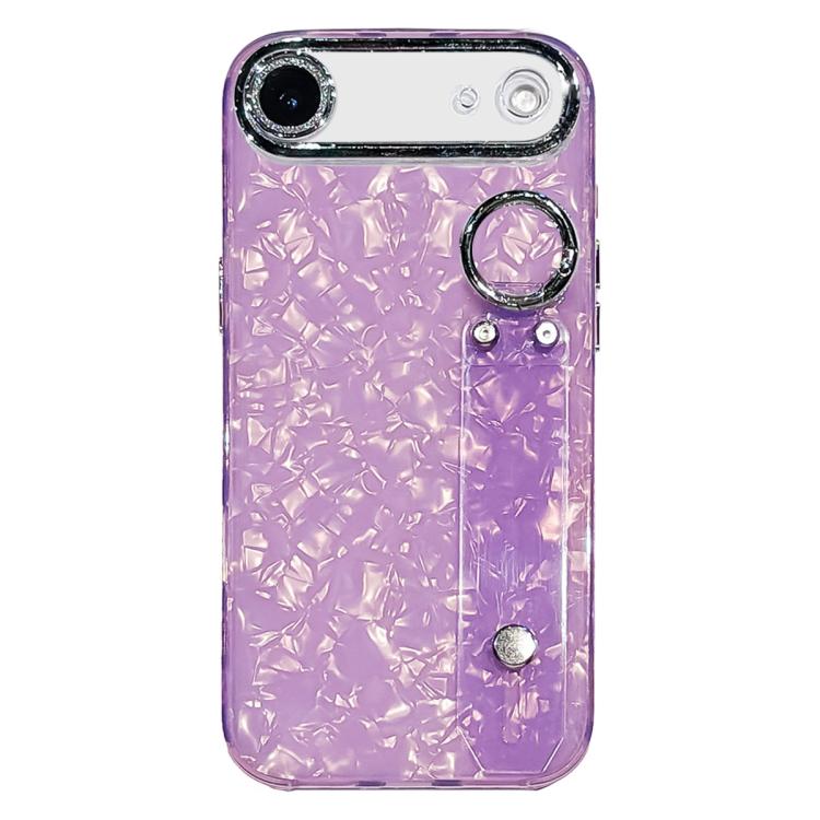 For iPhone Air Plating Shell Texture Wristband Holder TPU Phone Case with Lens Film(Purple)
