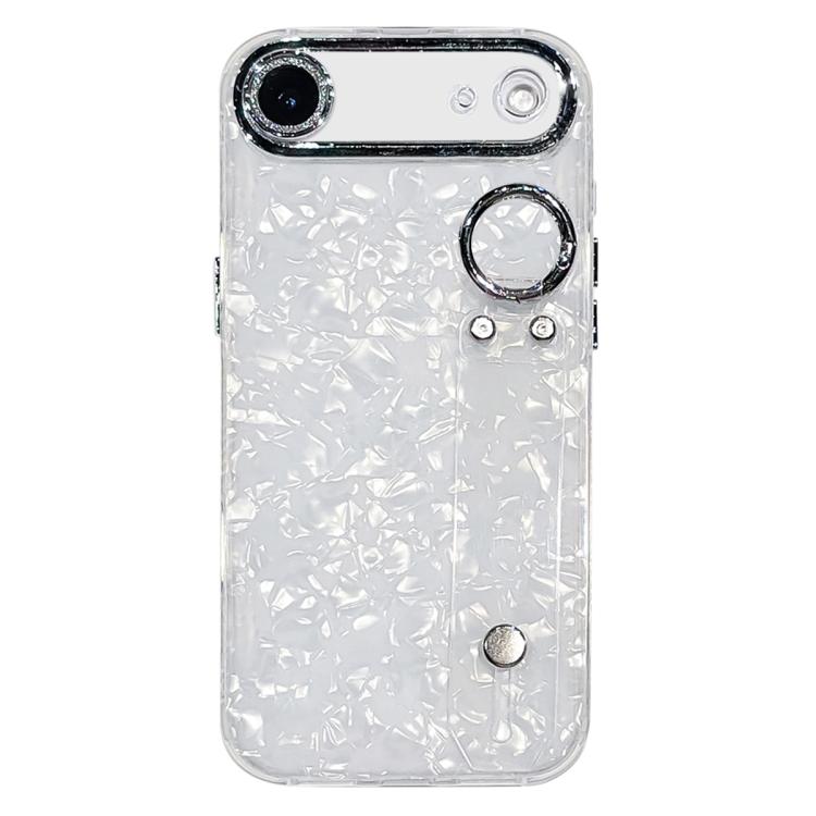 For iPhone Air Plating Shell Texture Wristband Holder TPU Phone Case with Lens Film(White)