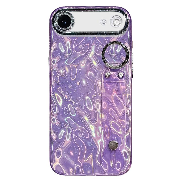 For iPhone Air Plating Wrinkled Texture Wristband Holder TPU Phone Case with Lens Film(Purple)