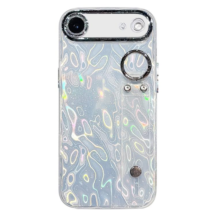 For iPhone Air Plating Wrinkled Texture Wristband Holder TPU Phone Case with Lens Film(Silver)