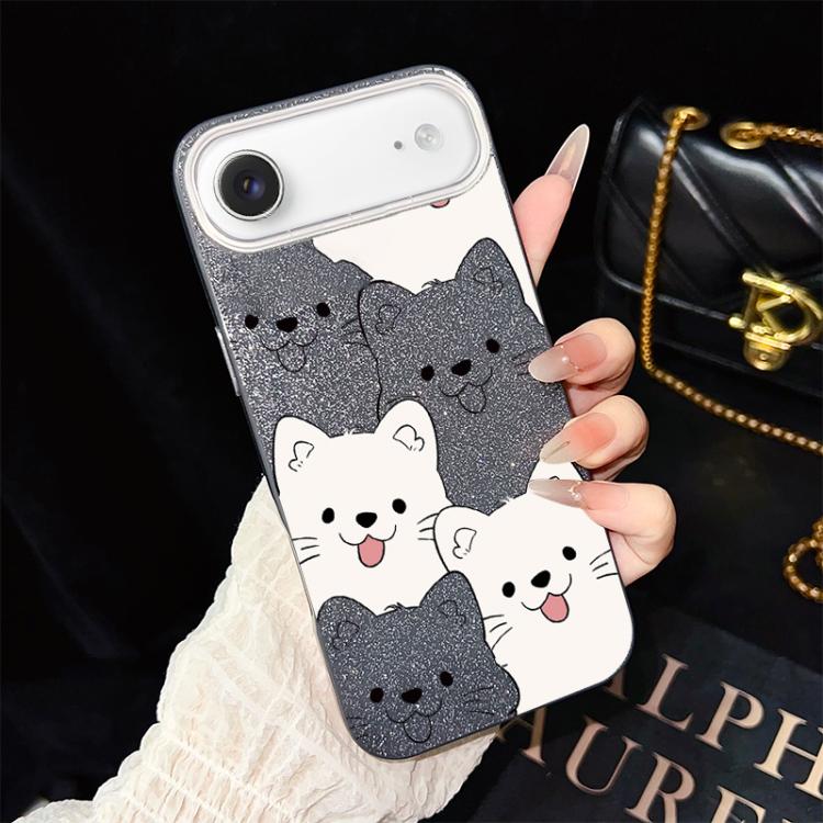 For iPhone Air Playful Tongue-Out Puppy Pattern IMD Glitter PC Hybrid TPU Phone Case(Black)