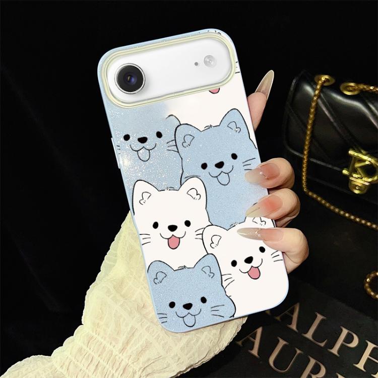 For iPhone Air Playful Tongue-Out Puppy Pattern IMD Glitter PC Hybrid TPU Phone Case(Blue)