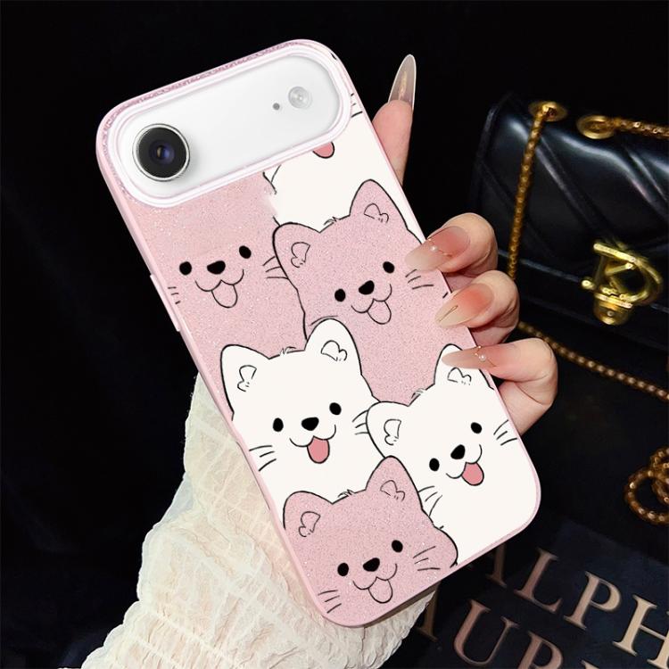 For iPhone Air Playful Tongue-Out Puppy Pattern IMD Glitter PC Hybrid TPU Phone Case(Pink)