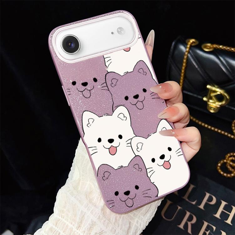 For iPhone Air Playful Tongue-Out Puppy Pattern IMD Glitter PC Hybrid TPU Phone Case(Purple)