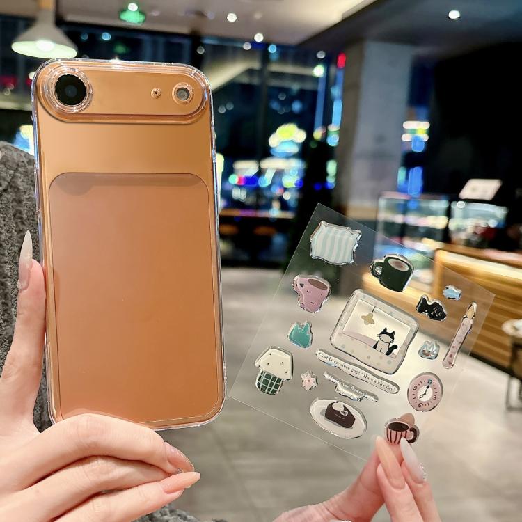 For iPhone Air Precise Hole Shockproof Clear PC Phone Case with Resin Sticker(Alarm Clock Kitten)