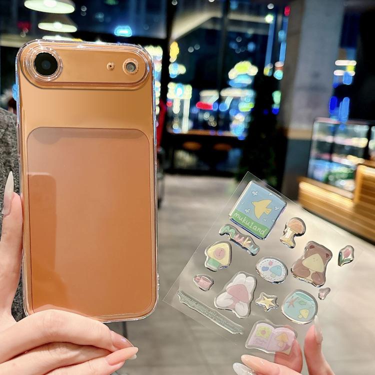 For iPhone Air Precise Hole Shockproof Clear PC Phone Case with Resin Sticker(Mushroom Bear Rabbit)
