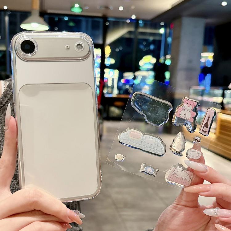 For iPhone Air Precise Hole Shockproof Clear PC Phone Case with Resin Sticker(Pink Bear)