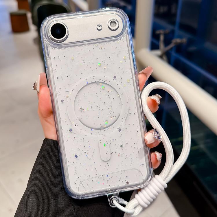 For iPhone Air Precise Hole Shockproof Gradient Epoxy Magnetic Phone Case With Lanyard(White)