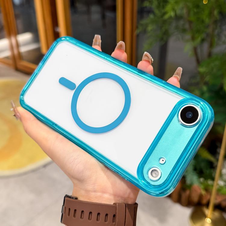 For iPhone Air Precise Hole Shockproof Magnetic TPU Hybrid Acrylic Transparent Phone Case(Blue)