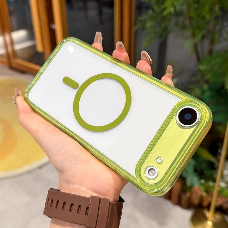 For iPhone Air Precise Hole Shockproof Magnetic TPU Hybrid Acrylic Transparent Phone Case(Green)