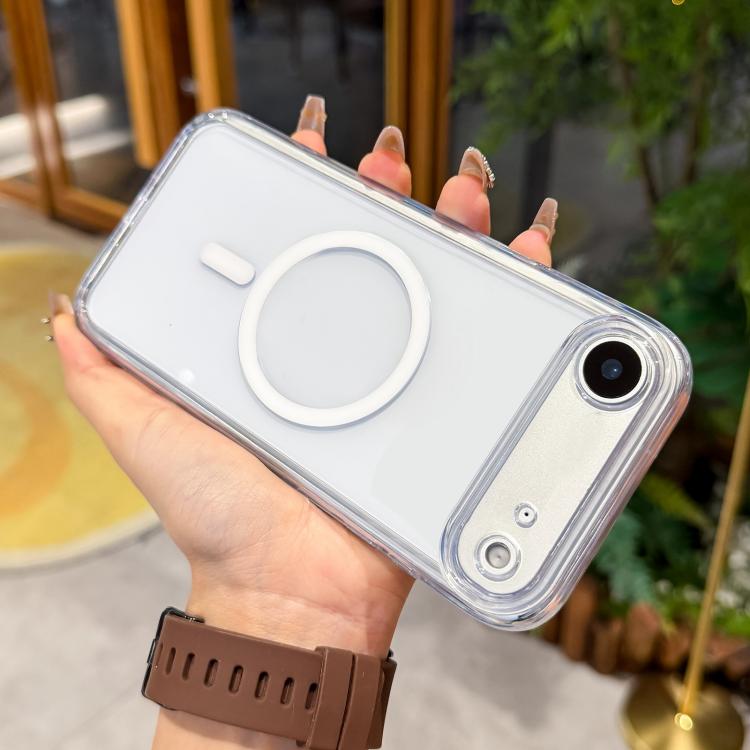 For iPhone Air Precise Hole Shockproof Magnetic TPU Hybrid Acrylic Transparent Phone Case(White)
