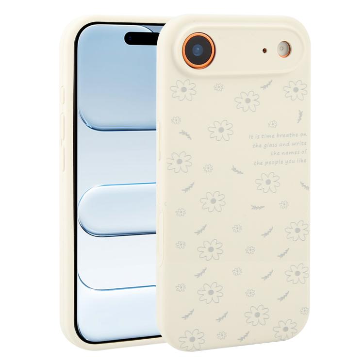 For iPhone Air Precision Hole Daisy Floral Printed Liquid Silicone Phone Case(Grey)