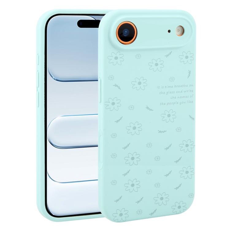 For iPhone Air Precision Hole Daisy Floral Printed Liquid Silicone Phone Case(Light Cyan)