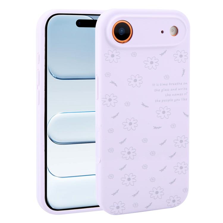 For iPhone Air Precision Hole Daisy Floral Printed Liquid Silicone Phone Case(Lilac Purple)