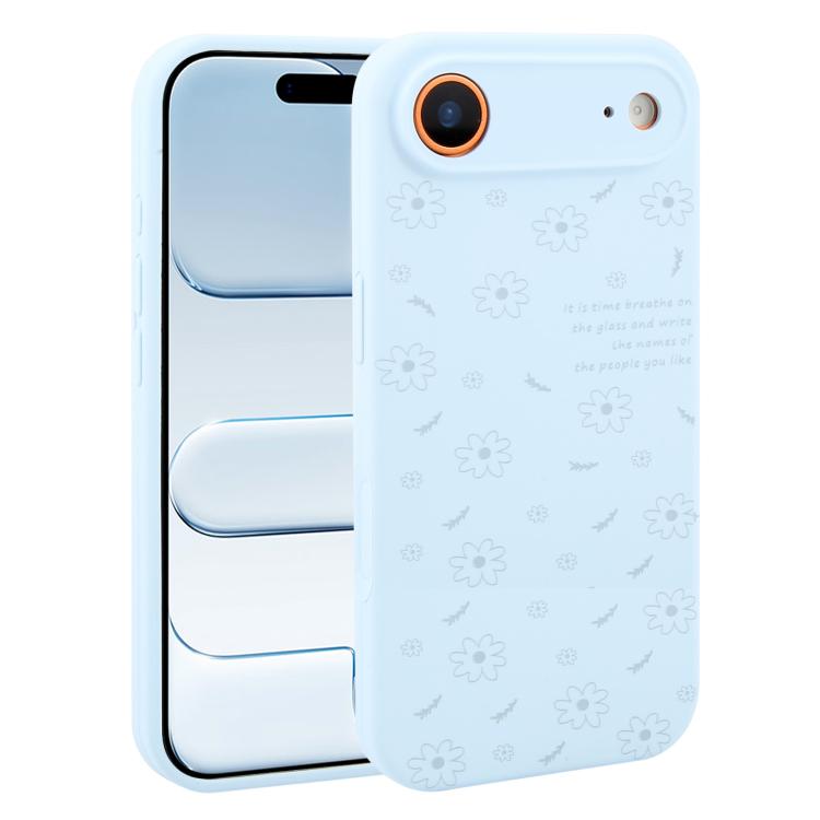 For iPhone Air Precision Hole Daisy Floral Printed Liquid Silicone Phone Case(Sky Blue)