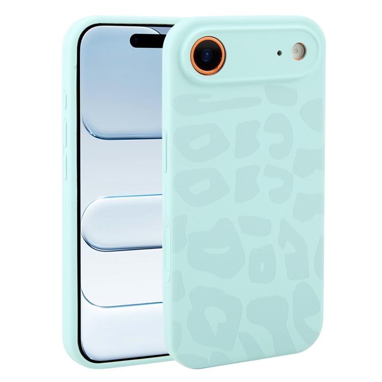 For iPhone Air Precision Hole Leopard Print Liquid Silicone Phone Case(Light Cyan)