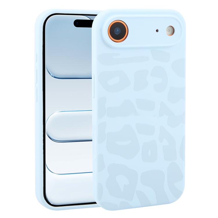 For iPhone Air Precision Hole Leopard Print Liquid Silicone Phone Case(Sky Blue)