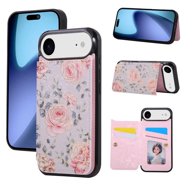 For iPhone Air Printed Double Buckle RFID Anti-theft Phone Case(Pastoral Rose)