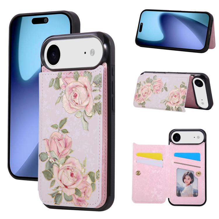 For iPhone Air Printed Double Buckle RFID Anti-theft Phone Case(Rose)