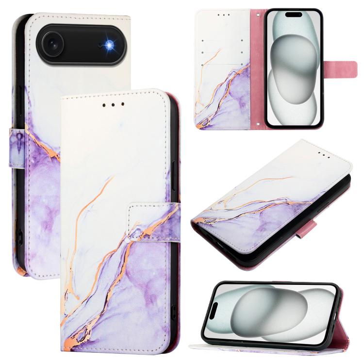 For iPhone Air PT003 Marble Pattern Flip Leather Phone Case(White Purple)