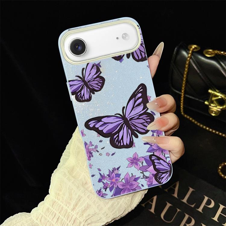 For iPhone Air Purple Butterflies Pattern IMD Glitter PC Hybrid TPU Phone Case(Blue)