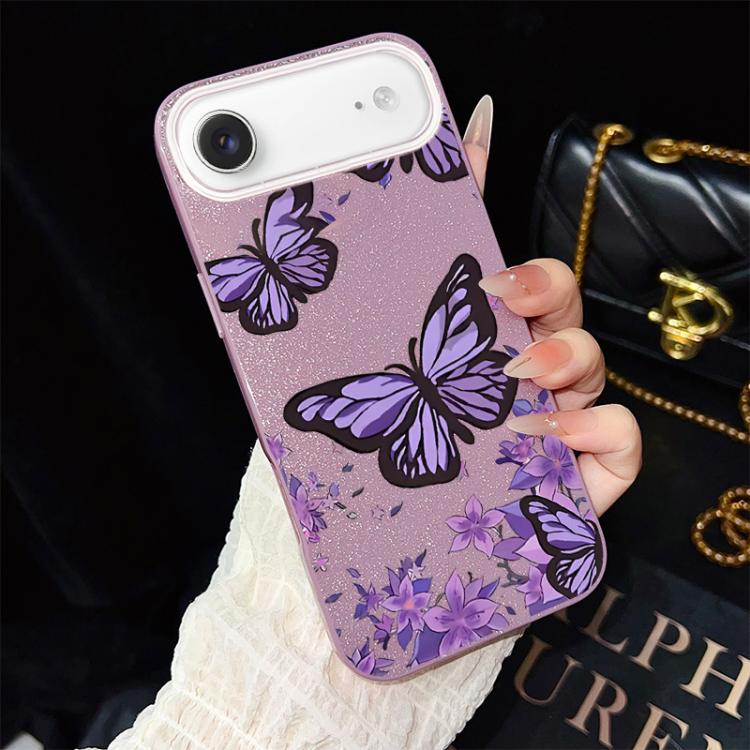 For iPhone Air Purple Butterflies Pattern IMD Glitter PC Hybrid TPU Phone Case(Purple)