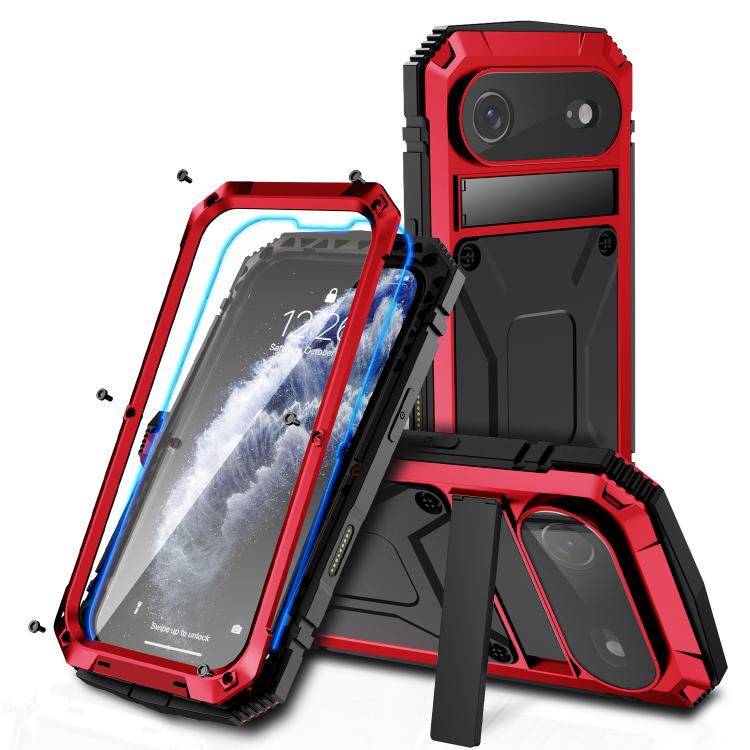 For iPhone Air R-JUST Metal + Silicone + Tempered Glass Life Waterproof Phone Case with Holder(Red)