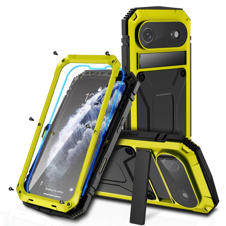 For iPhone Air R-JUST Metal + Silicone + Tempered Glass Life Waterproof Phone Case with Holder(Yellow)