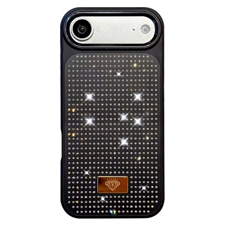 For iPhone Air Resin Rhinestones Metal Emblem TPU + PC Shockproof Phone Case(Black)
