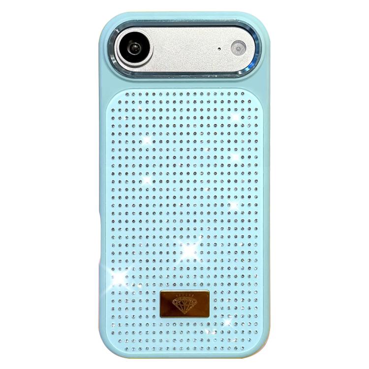 For iPhone Air Resin Rhinestones Metal Emblem TPU + PC Shockproof Phone Case(Blue)