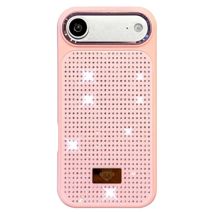 For iPhone Air Resin Rhinestones Metal Emblem TPU + PC Shockproof Phone Case(Pink)
