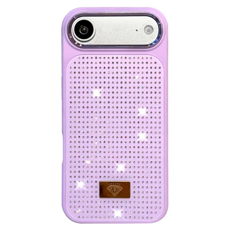 For iPhone Air Resin Rhinestones Metal Emblem TPU + PC Shockproof Phone Case(Purple)