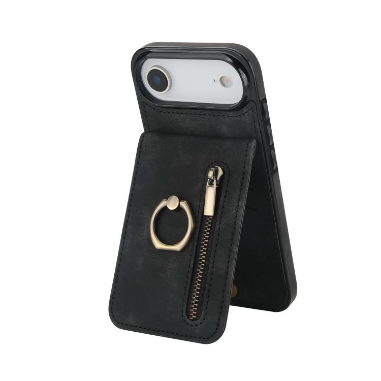 For iPhone Air Retro Ring and Zipper RFID Card Slot Phone Case(Black)