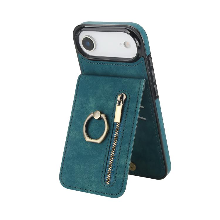 For iPhone Air Retro Ring and Zipper RFID Card Slot Phone Case(Blue)