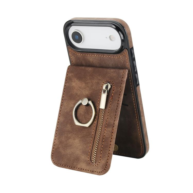 For iPhone Air Retro Ring and Zipper RFID Card Slot Phone Case(Brown)