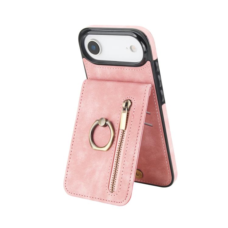 For iPhone Air Retro Ring and Zipper RFID Card Slot Phone Case(Pink)