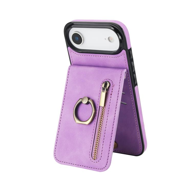 For iPhone Air Retro Ring and Zipper RFID Card Slot Phone Case(Purple)