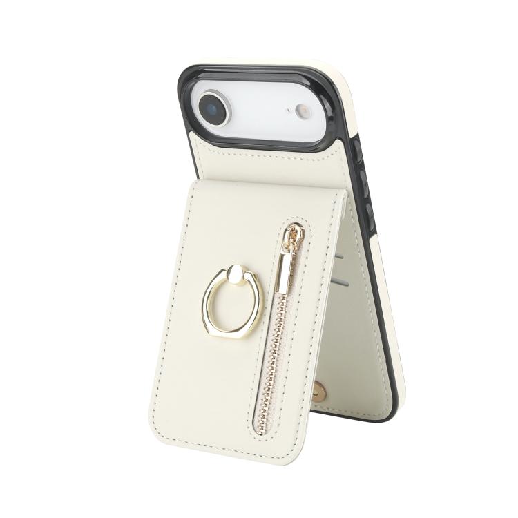 For iPhone Air Retro Ring and Zipper RFID Card Slot Phone Case(White)