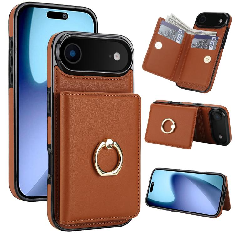 For iPhone Air RFID Anti-theft Card Ring Holder Phone Case(Brown)