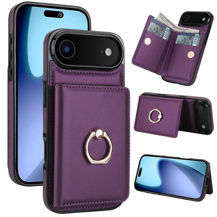 For iPhone Air RFID Anti-theft Card Ring Holder Phone Case(Dark Purple)