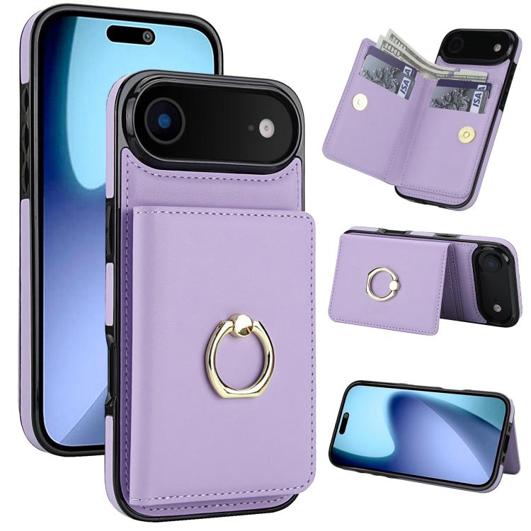 For iPhone Air RFID Anti-theft Card Ring Holder Phone Case(Purple)
