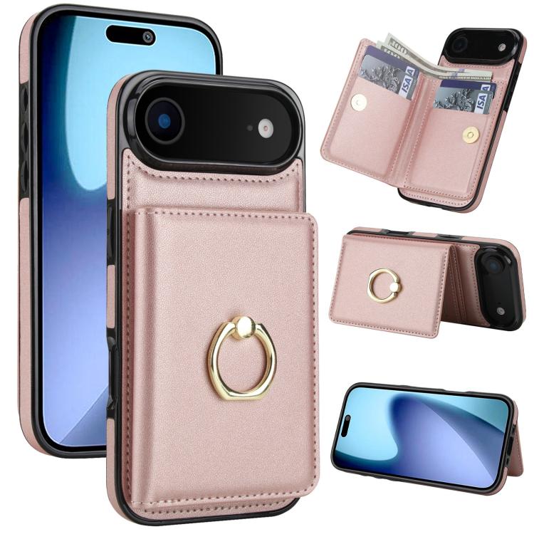 For iPhone Air RFID Anti-theft Card Ring Holder Phone Case(Rose Gold)