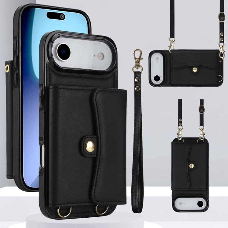 For iPhone Air RFID Card Slot Phone Case with Long Lanyard(Black)