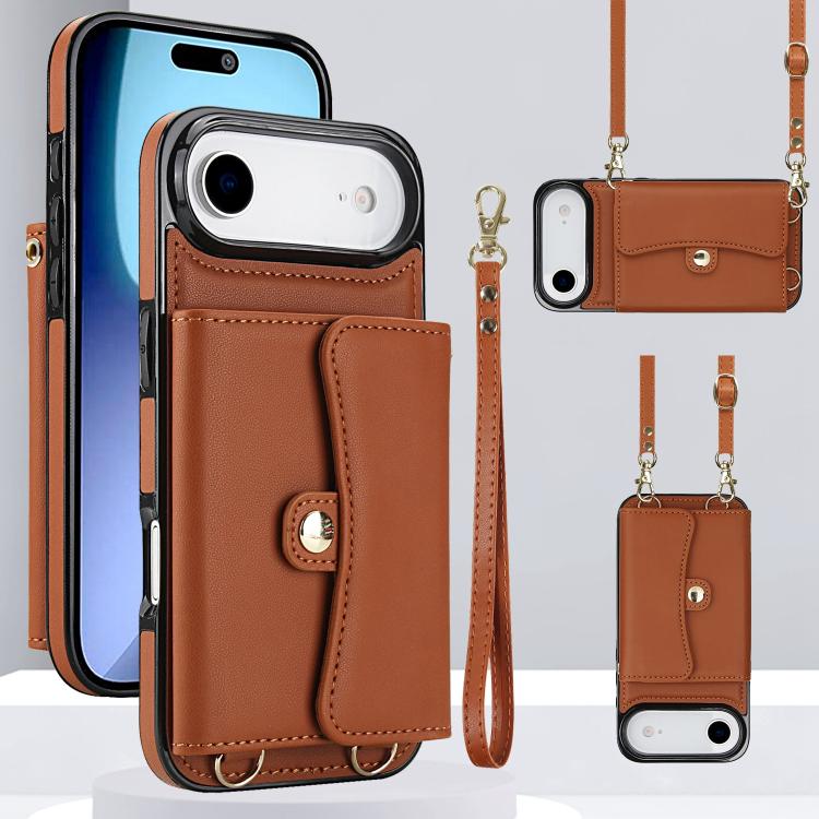 For iPhone Air RFID Card Slot Phone Case with Long Lanyard(Brown)